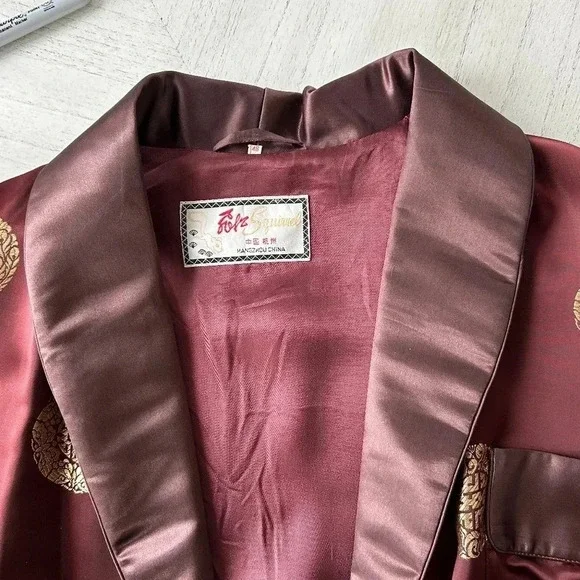 Vintage Men's Oriental Brown Satin Chinese Smoking Jacket